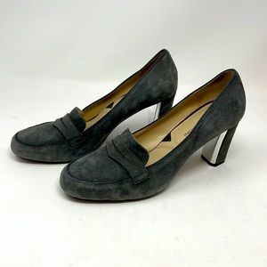 Adrienne Vittadini Women Suede Loafer Pumps Heels Gray Fine Leather size 7.5